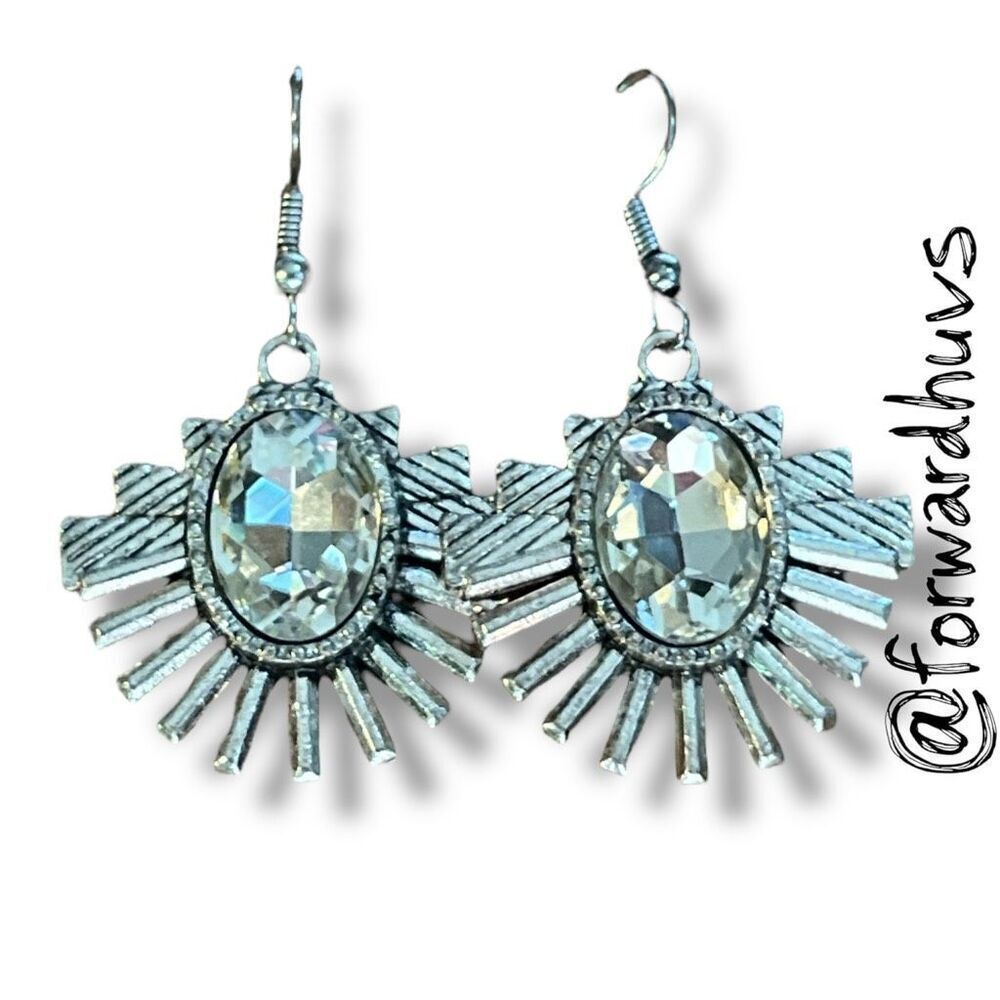Bundle Sale 3 for $15 | Bold Silver Tone Glass Rhinestone Earrings